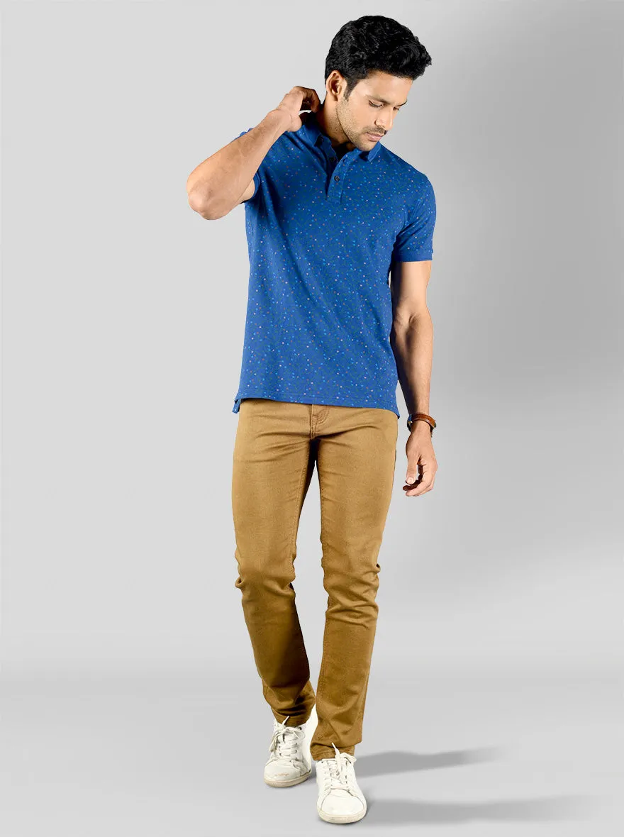 Royal Blue Printed Slim Fit Polo T-shirt | JadeBlue
