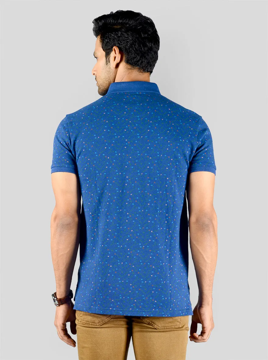 Royal Blue Printed Slim Fit Polo T-shirt | JadeBlue