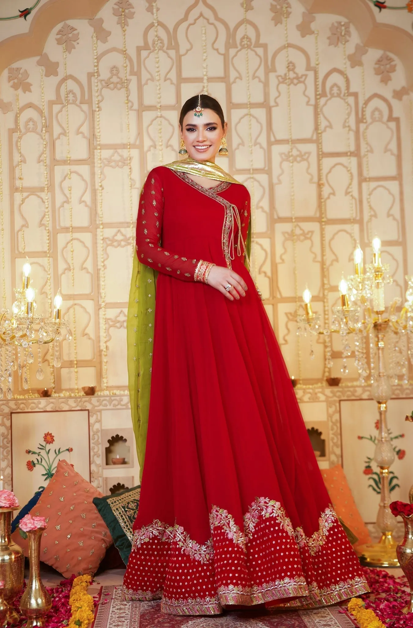 Ruby Red Embellished Chiffon Frock (Raspberry)
