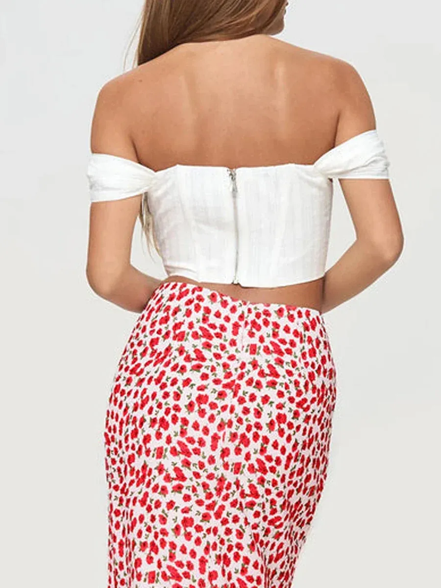 Shoulder Sexy White Corset Tanks Streetwear Crop Off Top