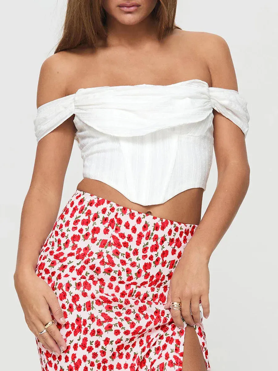 Shoulder Sexy White Corset Tanks Streetwear Crop Off Top