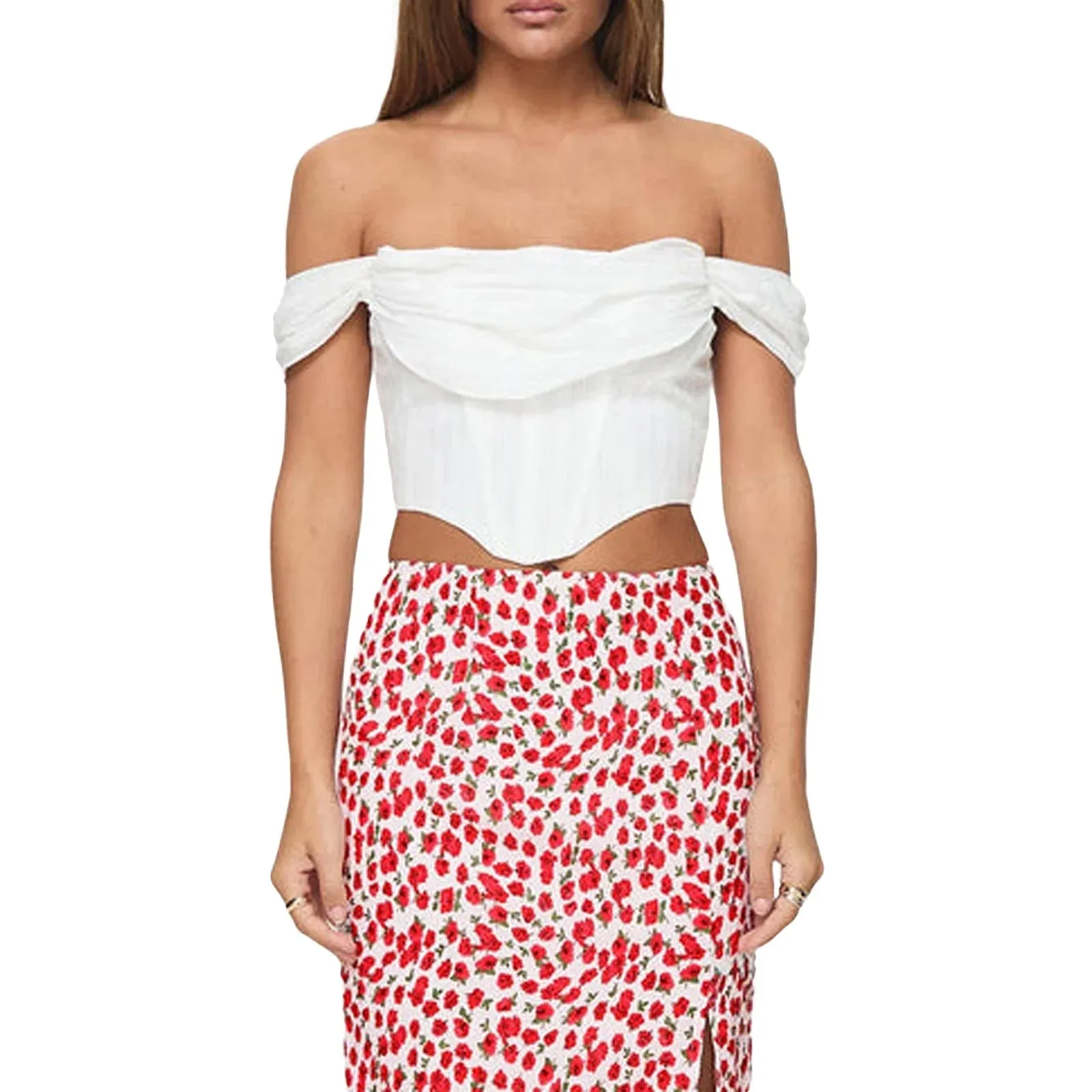 Shoulder Sexy White Corset Tanks Streetwear Crop Off Top