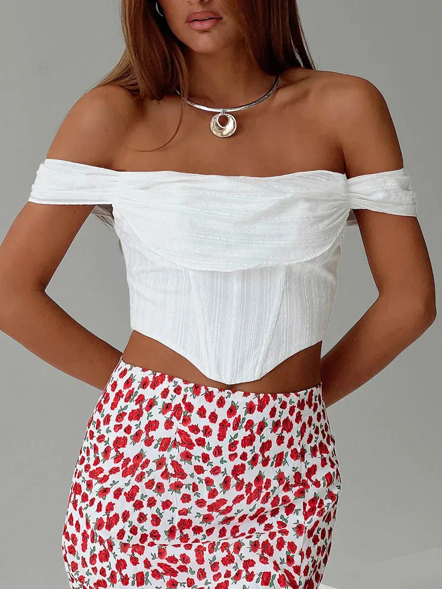 Shoulder Sexy White Corset Tanks Streetwear Crop Off Top