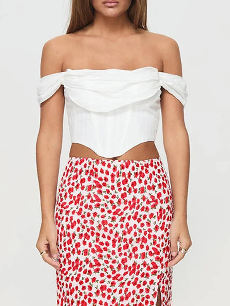 Shoulder Sexy White Corset Tanks Streetwear Crop Off Top