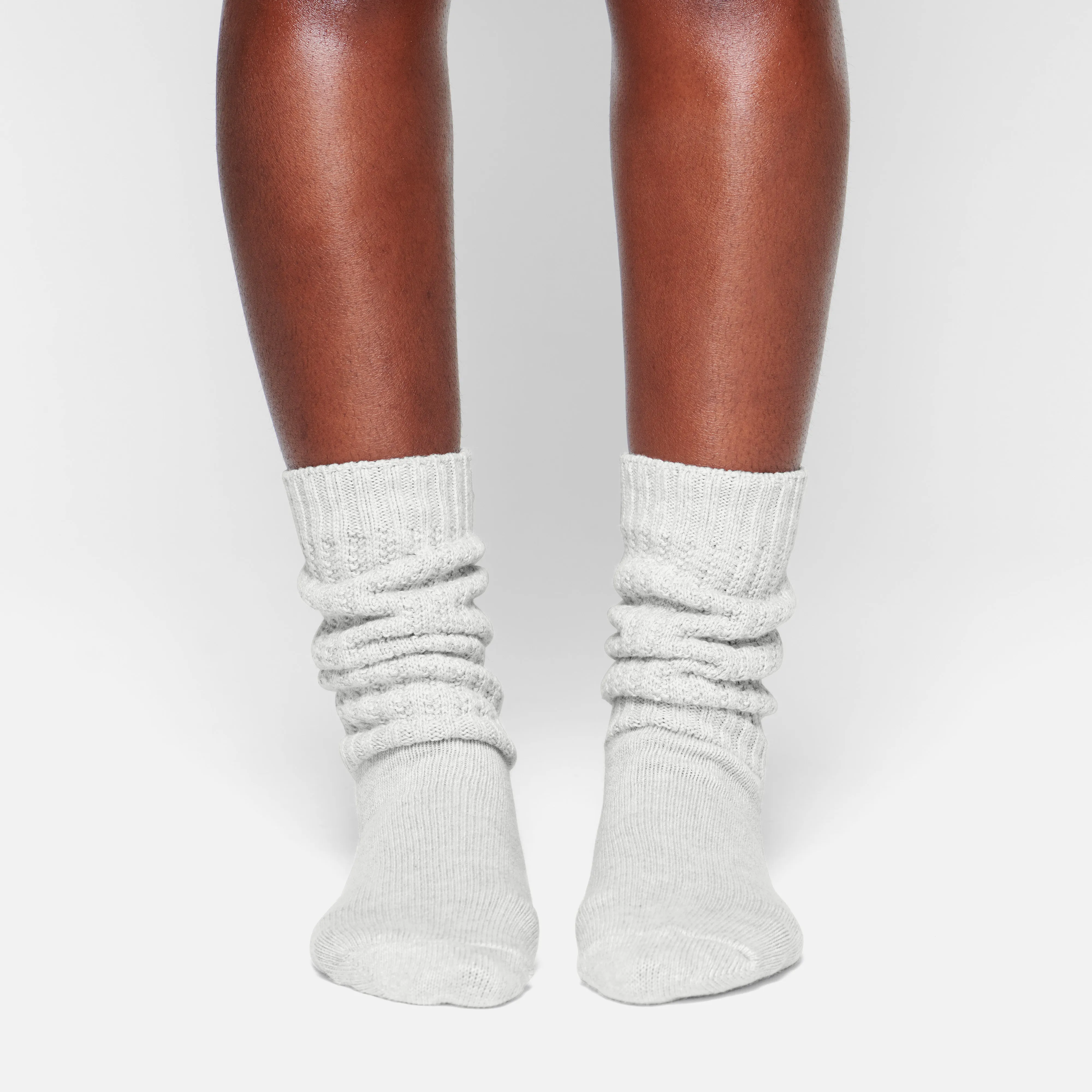 SLOUCHY CABLE SOCK | LIGHT HEATHER GREY