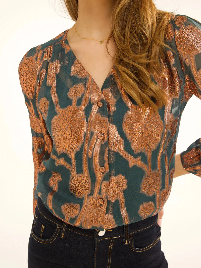 Stardust Betty Blouse-Emerald & Bronze