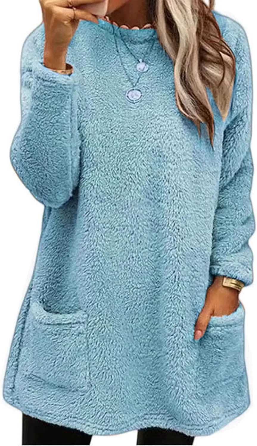 Sweatshirts for Women comfort hoodie for anxiety Long Sleeve Winter Shirts Round Neck Casual Warm Cute Long Tops