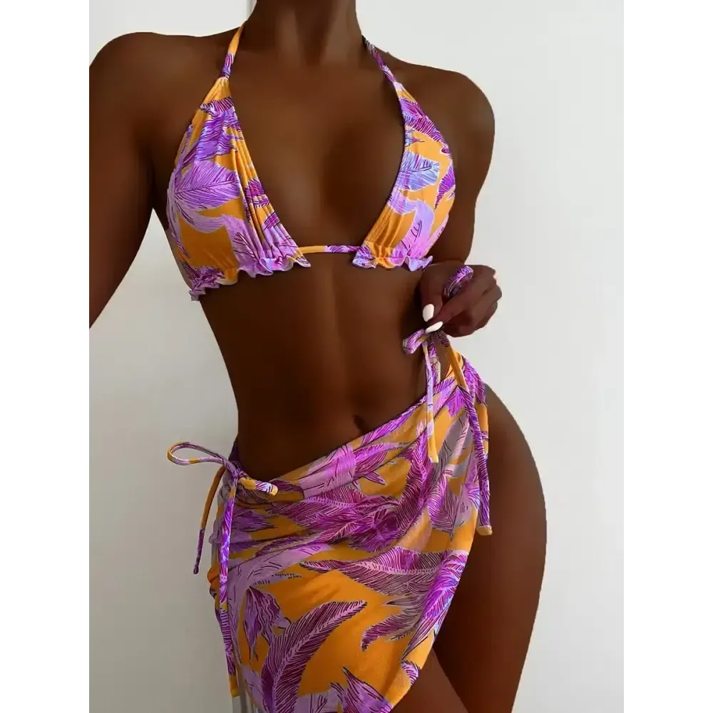 Tie Dye Halter Ruffled Bikini Set