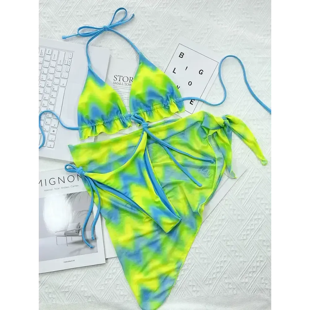 Tie Dye Halter Ruffled Bikini Set