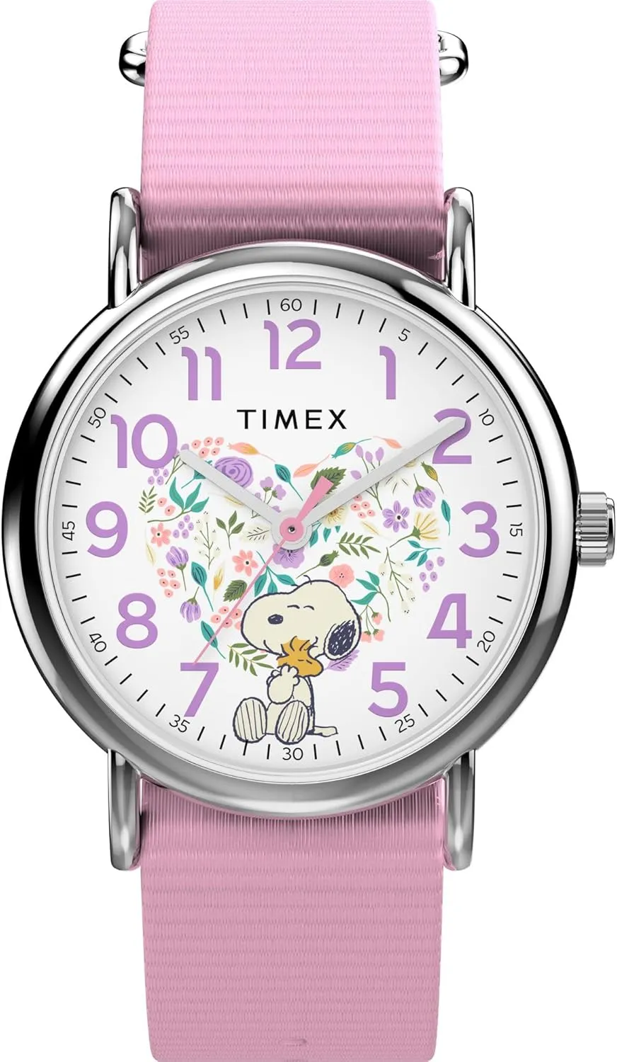 Timex x Peanuts Women's Weekender in Bloom 31mm Watch - Pink Strap White Dial Silver-Tone Case