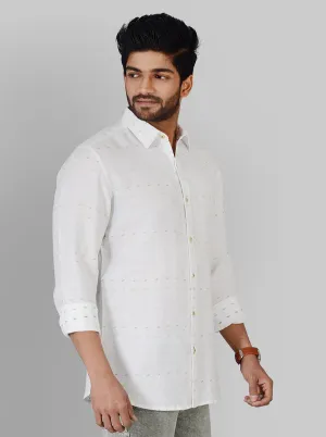 White & Blue Printed Slim Fit Casual Shirt | JadeBlue
