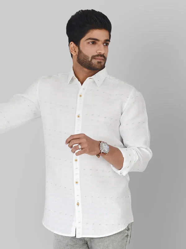 White & Blue Printed Slim Fit Casual Shirt | JadeBlue