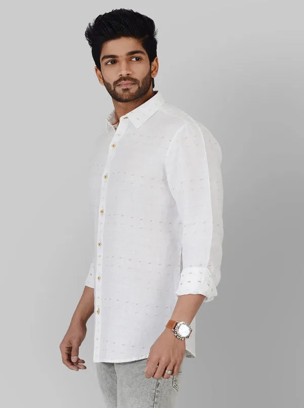 White & Blue Printed Slim Fit Casual Shirt | JadeBlue