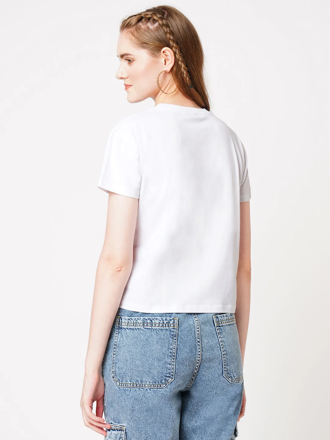 Women Chest Crown Print Casual Slim Fit T-Shirt