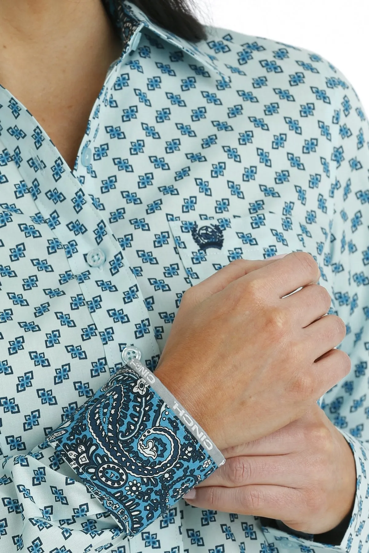 Women's Cinch Light Blue Print Long Sleeve Button Down Shirt