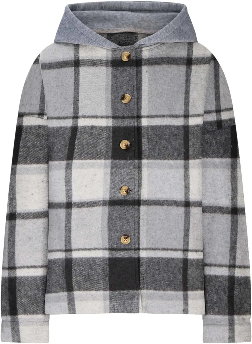 Womens Long Sleeve Button Down Plaid Shirts Casual Fall Fashion 2023 Flannel Shacket Hooded Jacket Hoodie Coats