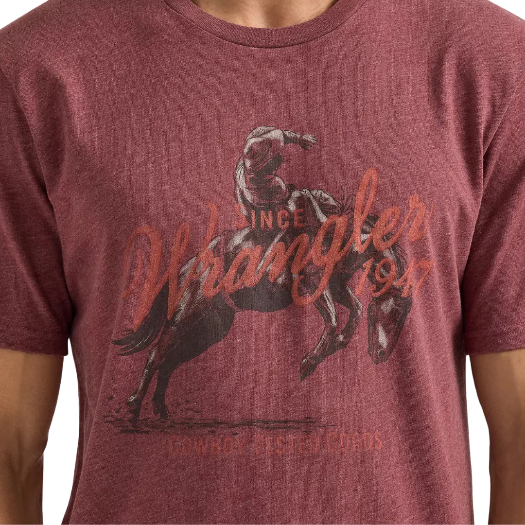 Wrangler Men's Bucking Horse Graphic Burgundy Heather T Shirt