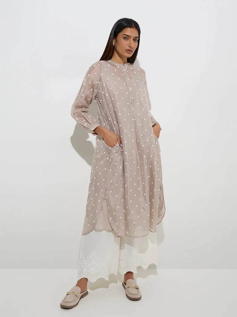 Zuba Taupe Floral Embroidered A-Line Kurta with Inner