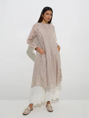 Zuba Taupe Floral Embroidered A-Line Kurta with Inner